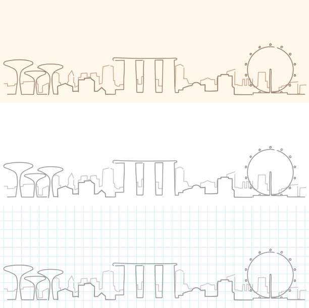 сингапур рука drawn skyline - singapore stock illustrations