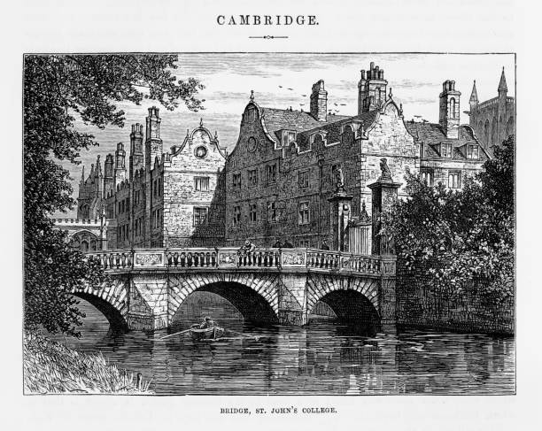 ilustrações de stock, clip art, desenhos animados e ícones de bridge, st. john’s college, cambridge, cambridgeshire, england victorian engraving, 1840 - st johns college