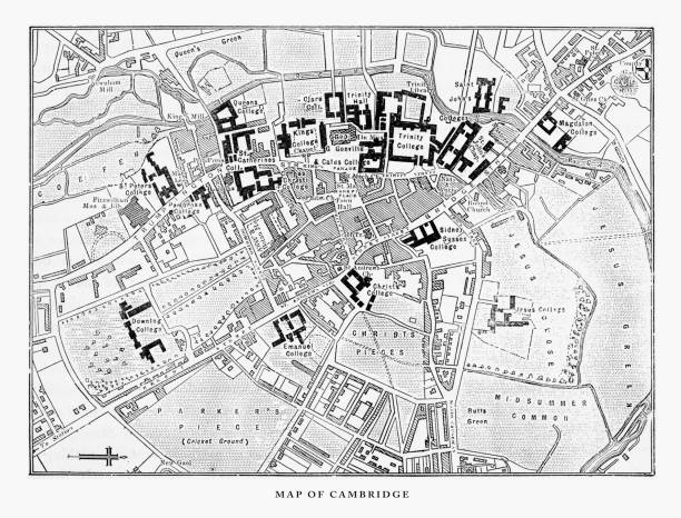 Map of Cambridge, Cambridgeshire, England Victorian Engraving, 1840 Very Rare, Beautifully Illustrated Antique Engraving of Map of Cambridge, Cambridgeshire, England Victorian Engraving, 1840. Source: Original edition from my own archives. Copyright has expired on this artwork. Digitally restored. queens college stock illustrations