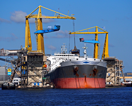 Port of Kiel, Schleswig Holstein, Germany, 1979. Shipyard and shipbuilding in the port of Kiel.