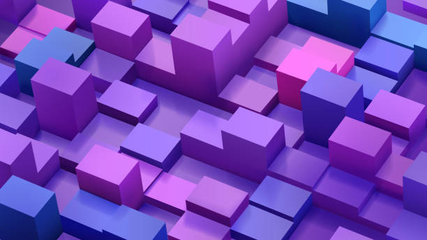 istock Abstract background of cubes and parallelepipeds in blue and purple colors 691662064