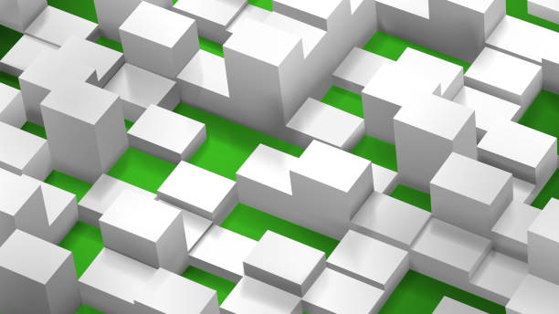 istock Abstract background of cubes and parallelepipeds, white on green 691662104