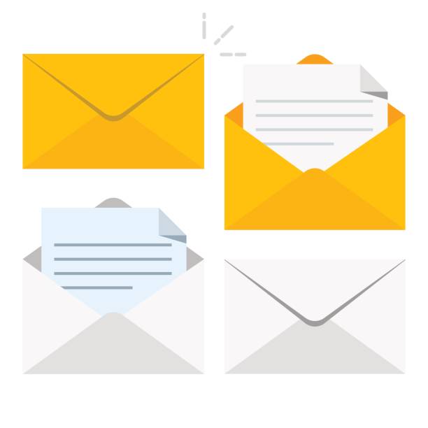 Set of icons with a picture of a closed letter. Paper document enclosed in an envelope. Delivery of correspondence or office documents. Vector illustration isolated on white background. Set of icons with a picture of a closed letter. Paper document enclosed in an envelope. Delivery of correspondence or office documents. Vector illustration isolated on white background photo messaging illustrations stock illustrations
