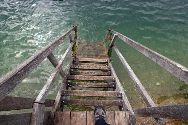 A staircase to the water. Danger for a non-swimmer