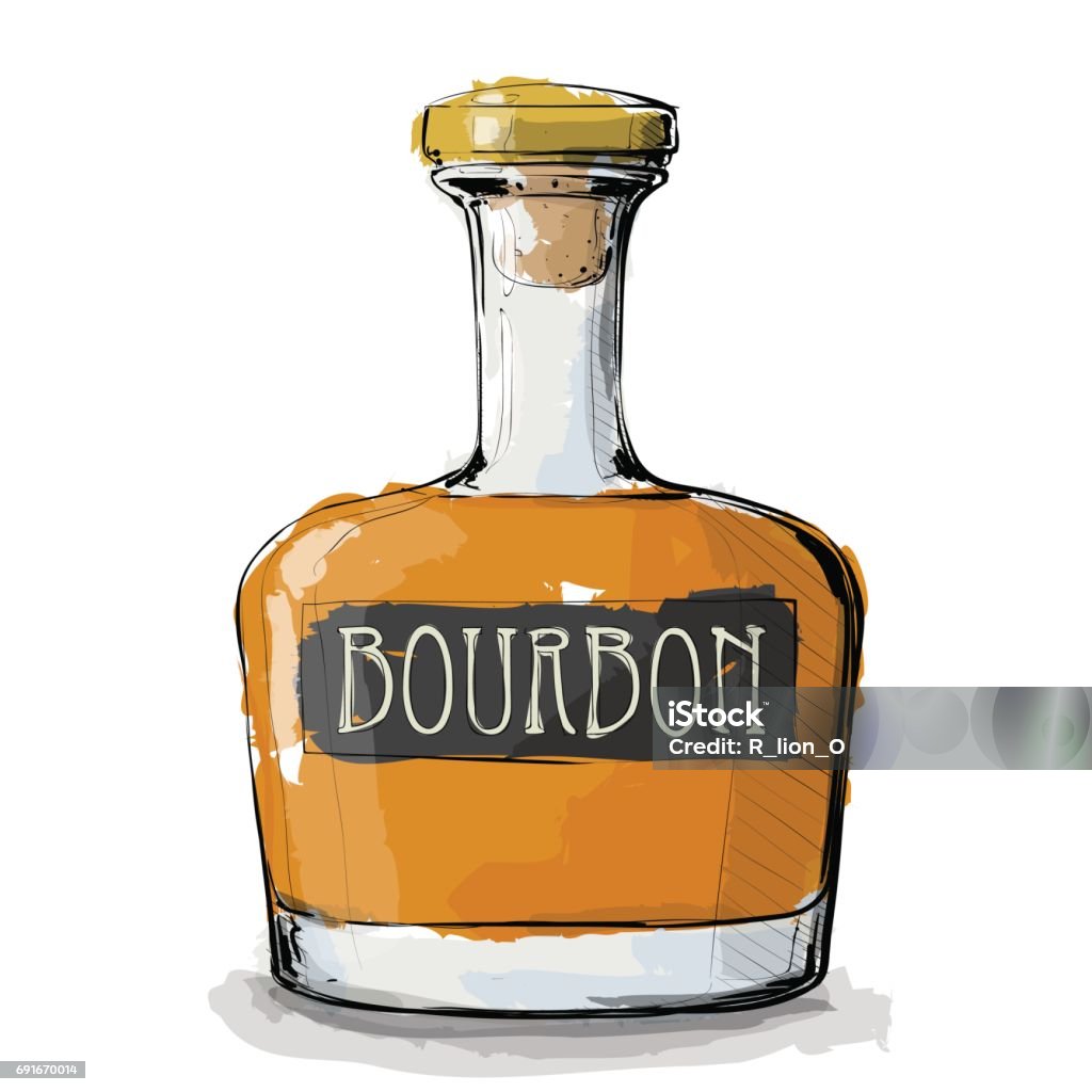 Hand Draw Of Bourbon Bottle Stock Illustration - Download Image ...