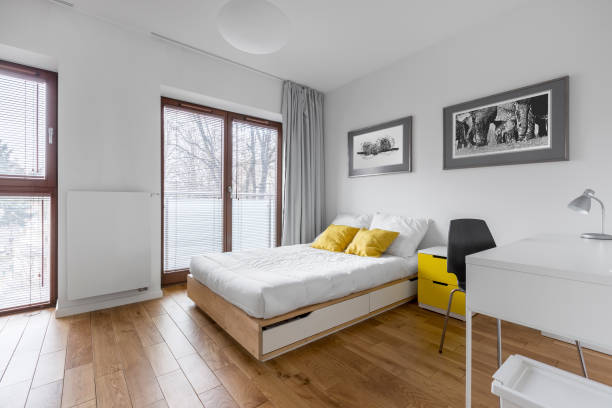 istock White bedroom with bed and desk 691683572