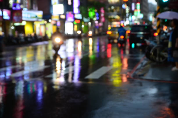 istock Blurred image of city at rainy night 691703414