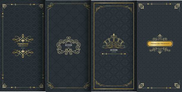 ilustrações de stock, clip art, desenhos animados e ícones de collection of design elements, labels,icon and frames for packaging and design of luxury products.made with golden foil isolated on black background. vector illustration - tailandia