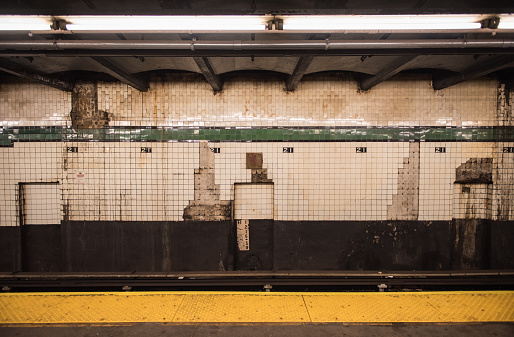 Blank wall mock up of underground subway station. 3d illustration