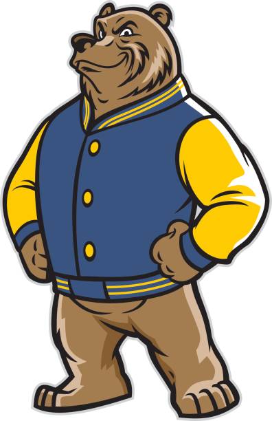 ilustrações, clipart, desenhos animados e ícones de mascote da escola de urso vestindo jaqueta - university education screaming shouting