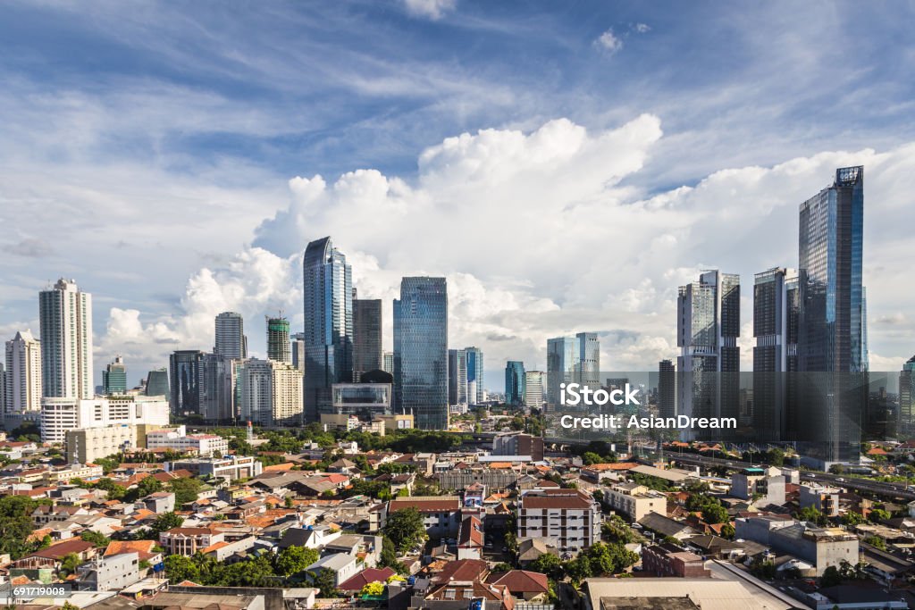 Aerial view of Jakarta, Indonesia capital city Aerial view of office buildings in the South Central Business district of Jakarta in Indonesia capital city Indonesia Stock Photo