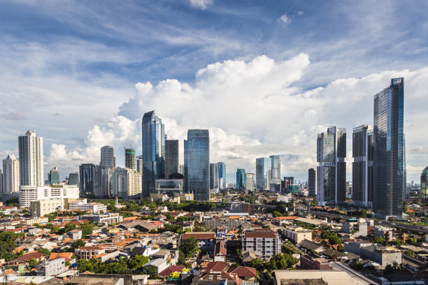 Aerial view of Jakarta, Indonesia capital city Aerial view of office buildings in the South Central Business district of Jakarta in Indonesia capital city indonesia stock pictures, royalty-free photos & images