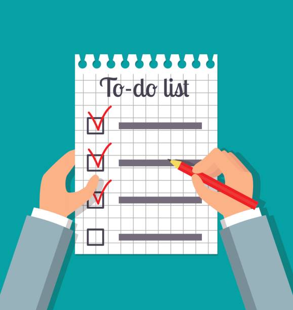 istock Hands holding piece of paper with to-do list template and pencil. EPS10 vector illustration in flat style. 691726678