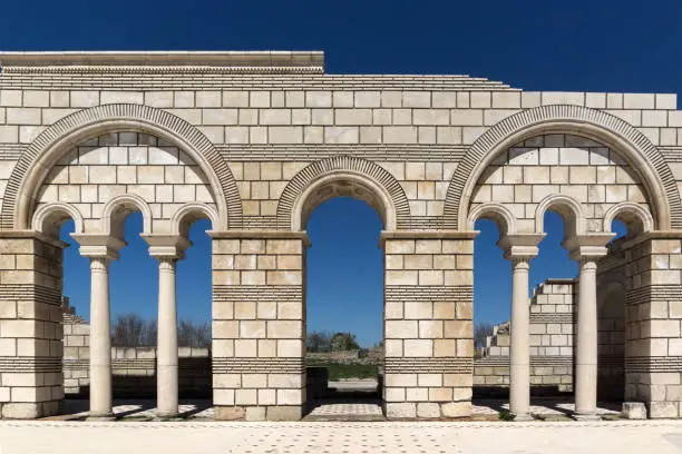 Ruins of The Great Basilica - largest Christian cathedral in medieval Europe near The capital city of the First  Bulgarian Empire Pliska, Bulgaria