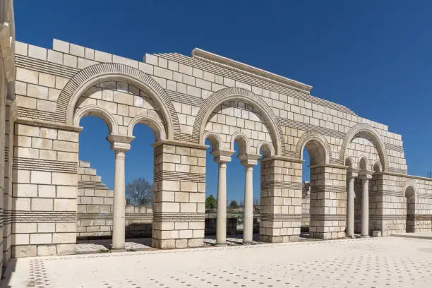 Ruins of The Great Basilica - largest Christian cathedral in medieval Europe near The capital city of the First  Bulgarian Empire Pliska, Bulgaria