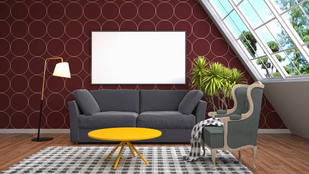 istock mock up poster frame in interior background. 3D Illustration 691732932