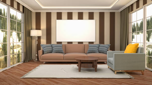 istock mock up poster frame in interior background. 3D Illustration 691732992