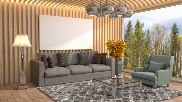 istock mock up poster frame in interior background. 3D Illustration 691733020