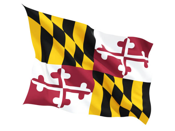 Flag of maryland, US state fluttering flag isolated on white. 3D illustration