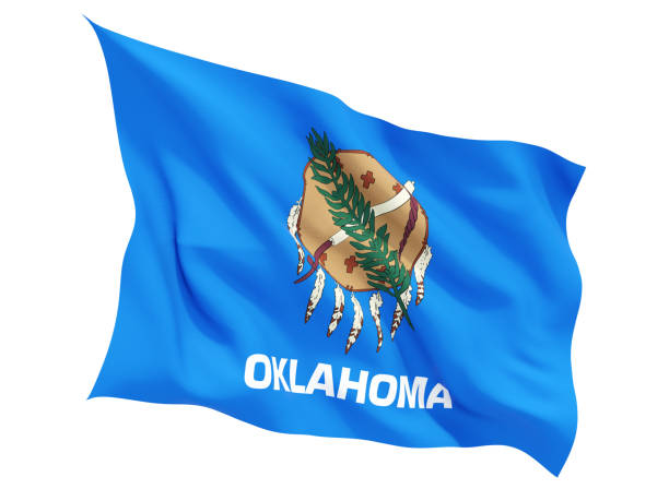 Flag of oklahoma, US state fluttering flag isolated on white. 3D illustration