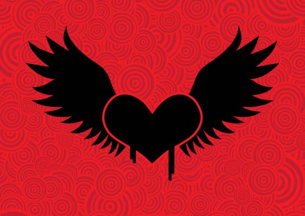 Black Winged Heart vector art illustration