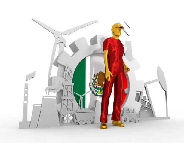 istock Young man and industrial isometric icons set 691748208