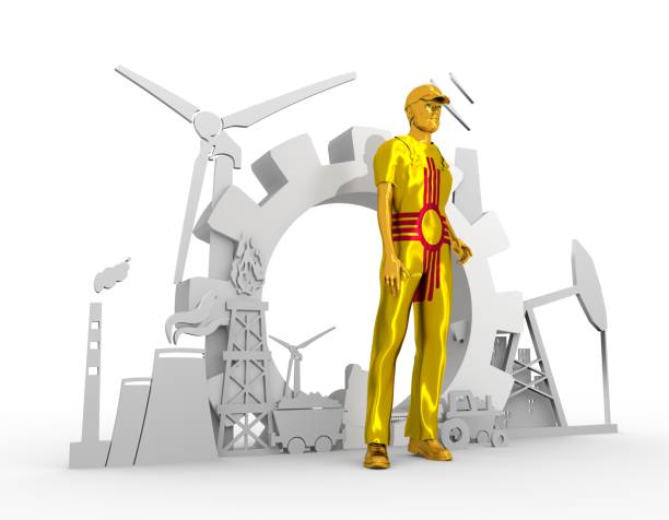 istock Young man and industrial isometric icons set 691749598