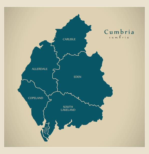 ilustrações, clipart, desenhos animados e ícones de moderno mapa - condado de cumbria com rótulos uk - cumbria