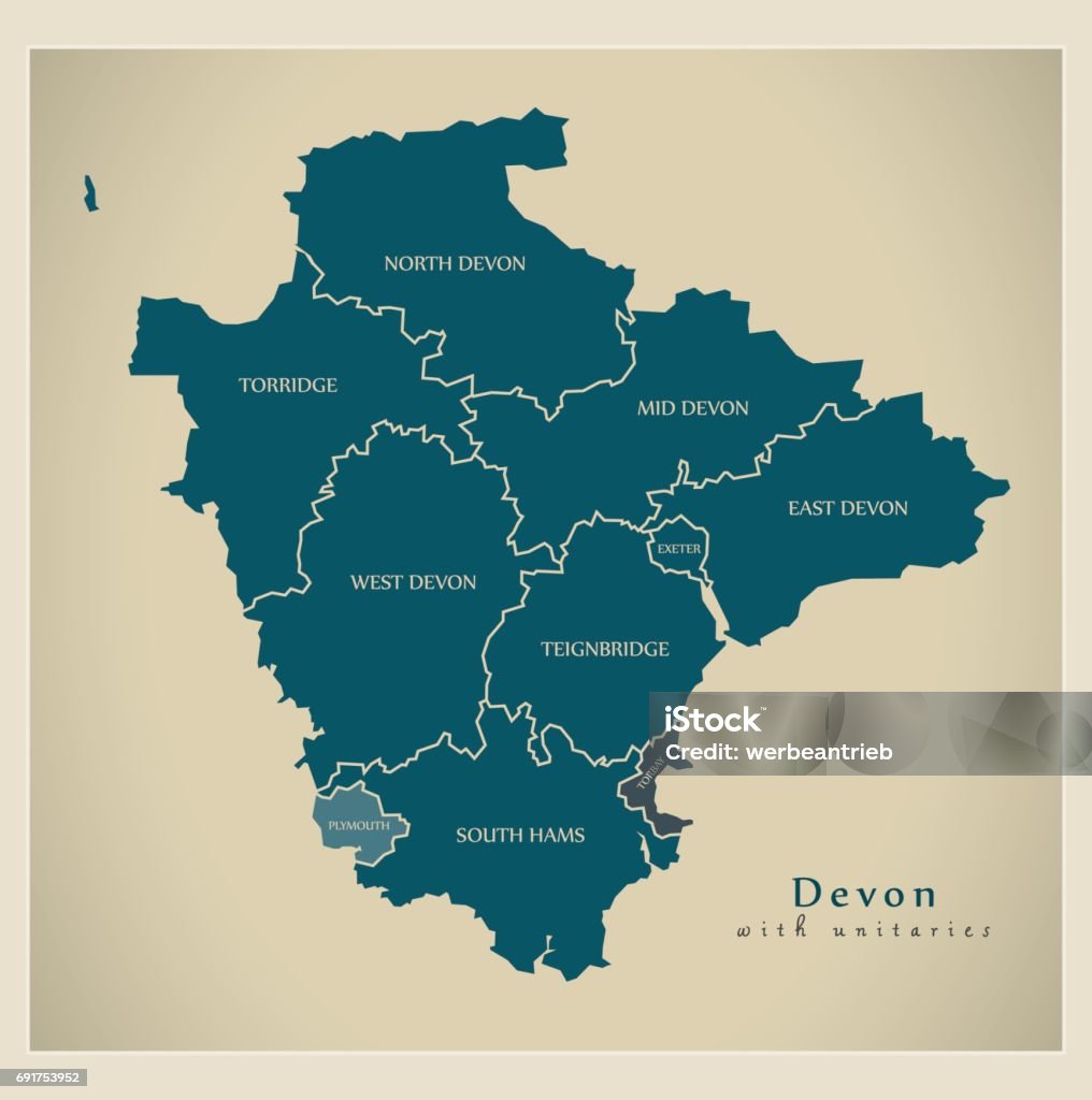 Detailed Devon Postcode Map Modern Map Devon County With Unitaries And Detailed Districts Uk Stock ...