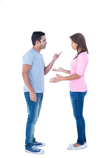 Couple having an argument on white background