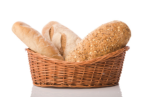 Bread basket on white background.