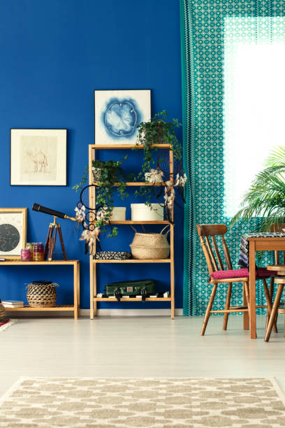istock Bohemian apartment with wooden bookcase 691758212