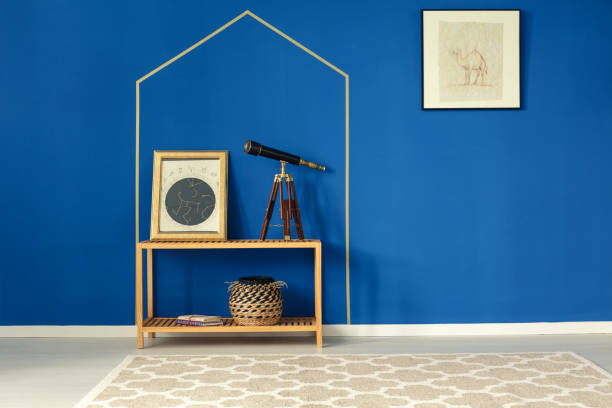 istock Blue room with bohemian rug 691758238