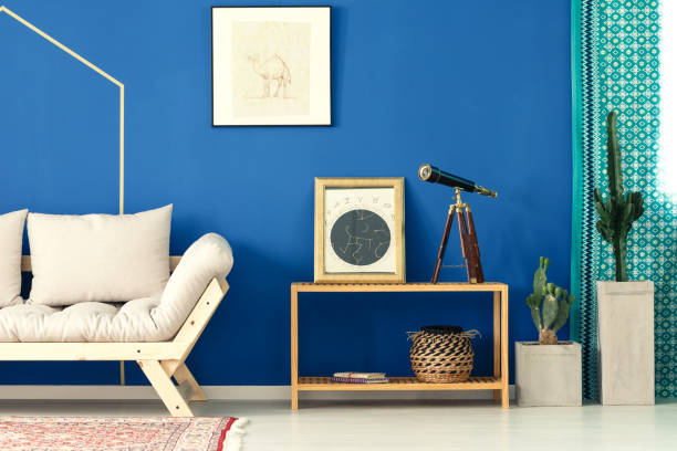 istock Blue living room with cactus 691758256