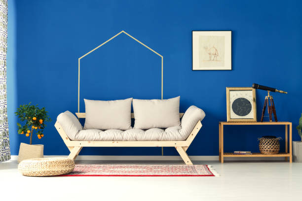 istock Living room with blue wall 691758266