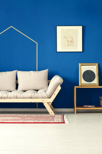 istock Living room with wooden couch 691758272