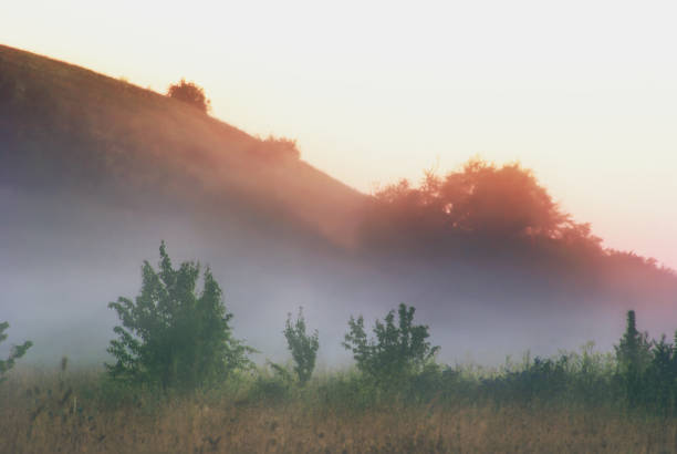 istock Morning mist over meadows and fields near the hills 691762196