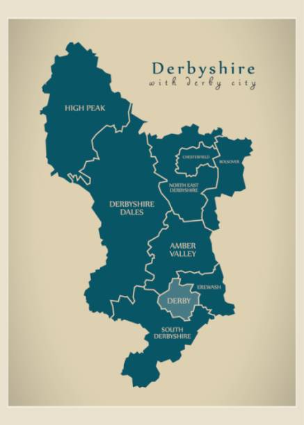 nowoczesna mapa - derbyshire z derby city i szczegóły dzielnicy uk - derbyshire stock illustrations