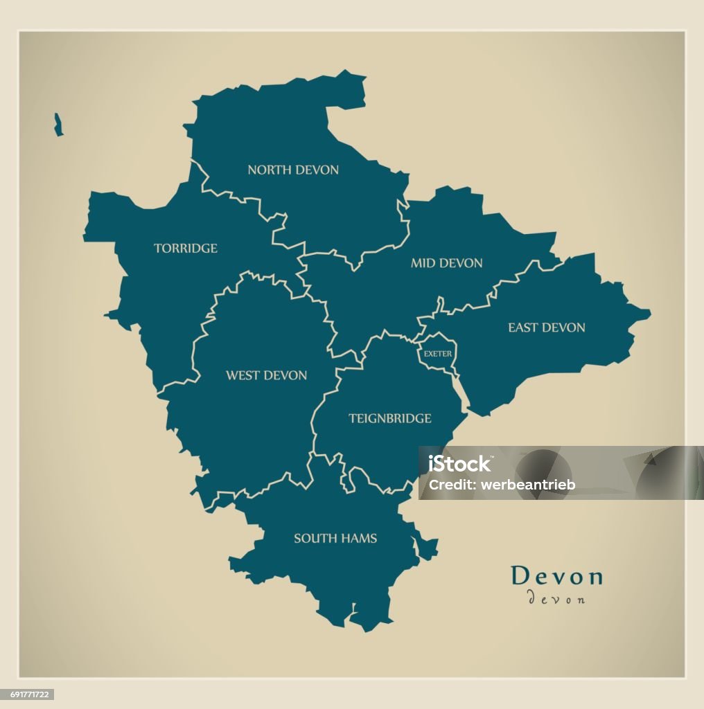 Modern Map Devon County With Detailed Districts Uk Stock Illustration ...