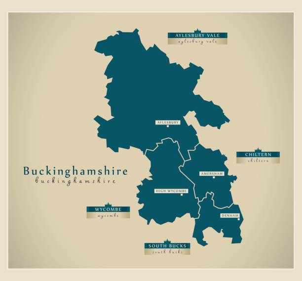 현대 지도-버킹엄 셔 지구 상세한 영국 - buckinghamshire stock illustrations