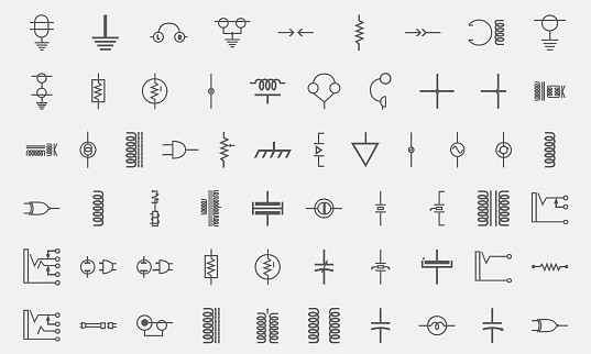 Electronics, electric circuit component Line Icons