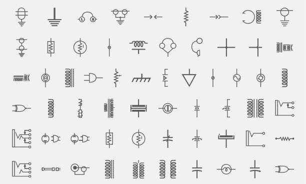 Electronics, electric circuit component Line Icons Electronics, electric circuit component Line Icons silicone stock illustrations