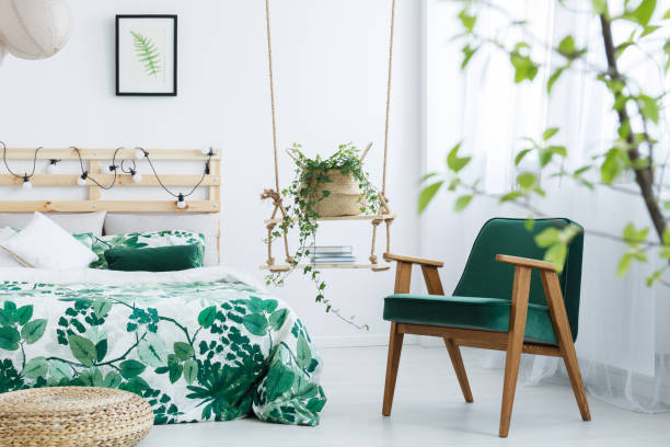 istock Bedroom with kale green armchair 691782152