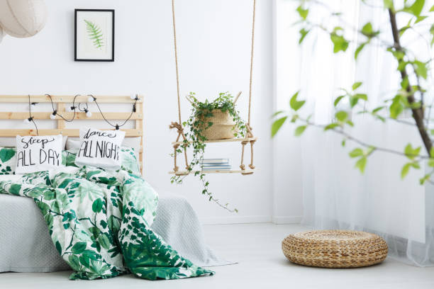 istock White bedroom with rattan pouf 691782178