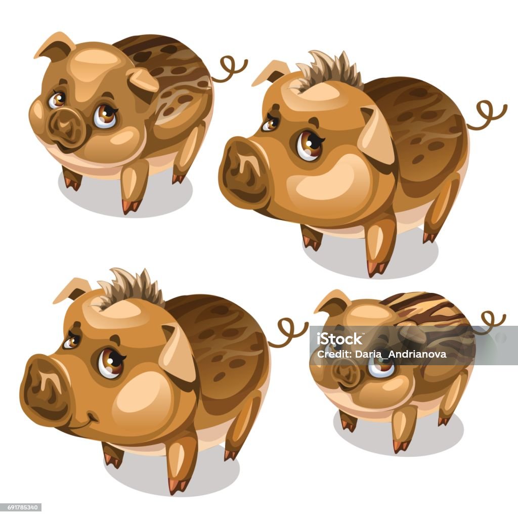 Vector Set Of Cute Pigs With Brown Eyes Isolated Stock Illustration -  Download Image Now - Emoticon, Piggy Bank, Agriculture - iStock