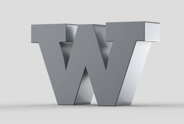 3D extruded uppercase letter W isolated on soft gray background. 3D illustrating