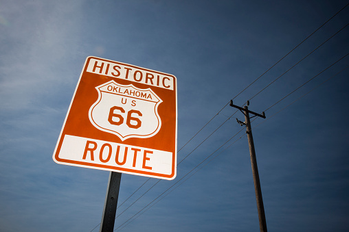 Historic Route 66 road sign in Oklahoma