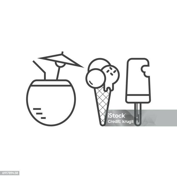 Beach Cocktail And Ice Cream Icons Stock Illustration - Download Image Now - Coconut, Drink, Chocolate