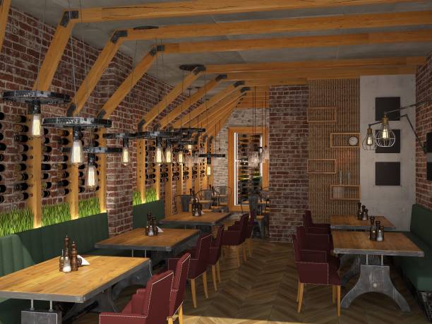 istock 3d rendering of a restaurant interior design 691796246