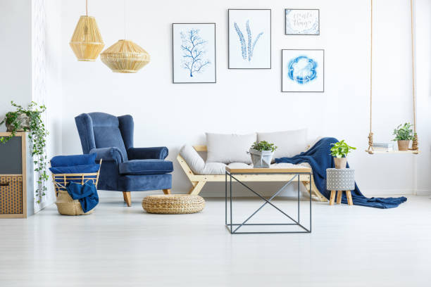 istock Room with navy blue armchair 691796914